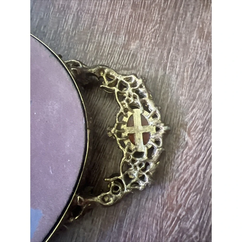 Vintage Cameo 24K Gold Plate Ormolu Rose Vanity Mirror Tray Bedroom Decor